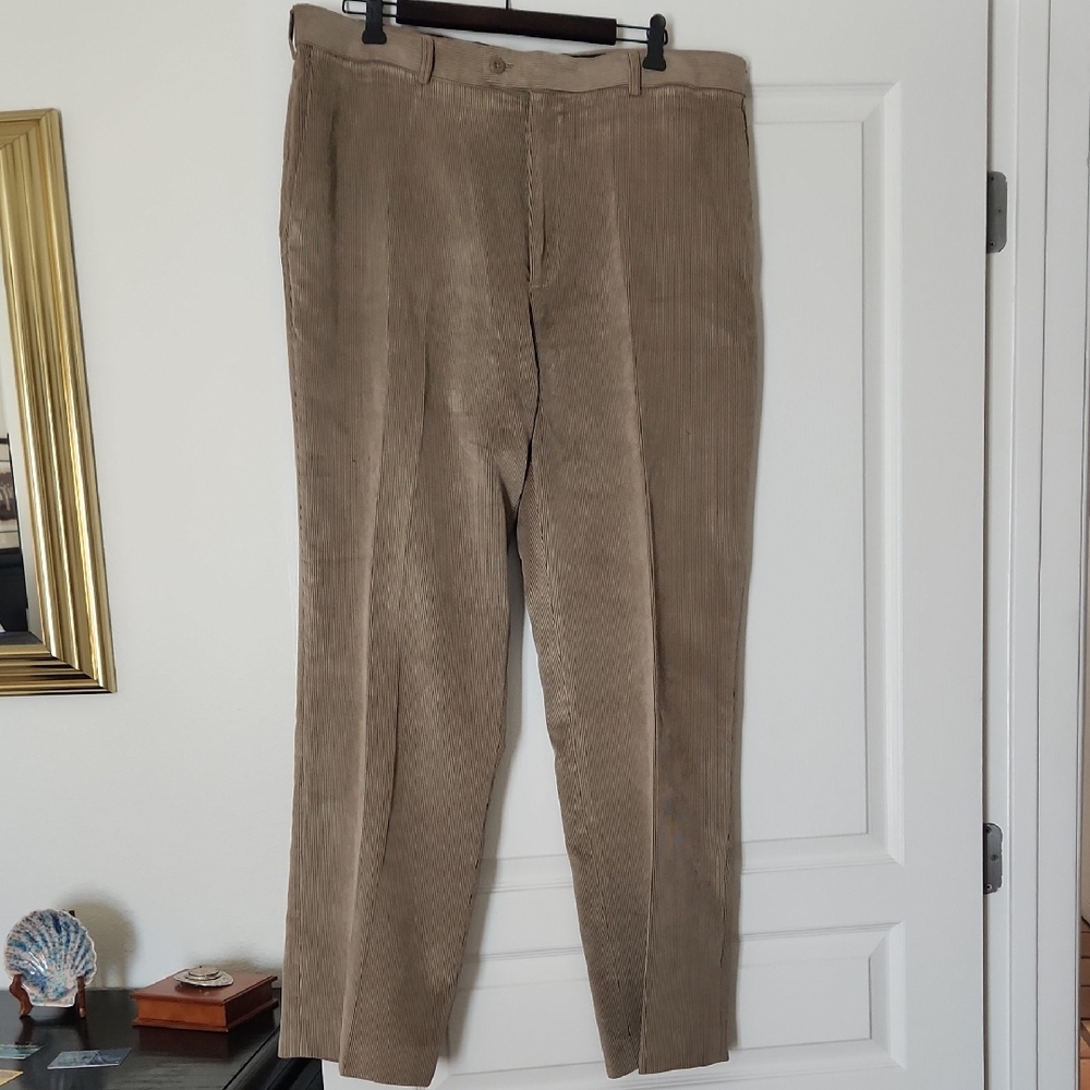 Perry Ellis Tan Corduroy Pants with Classic Straight-Leg Design